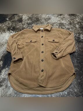 LA MIEL Women's Tan Button-Front Fleece Shirt Jacket
